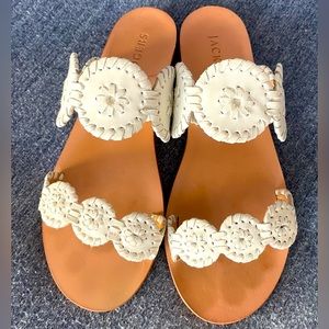 Jack Rogers Women's Miss Lauren Double Strap Flat Sandals Size 6 White Leather